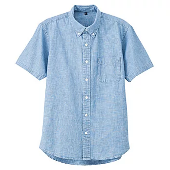 [MUJI無印良品]男有機棉棉織扣領短袖襯衫L煙燻藍