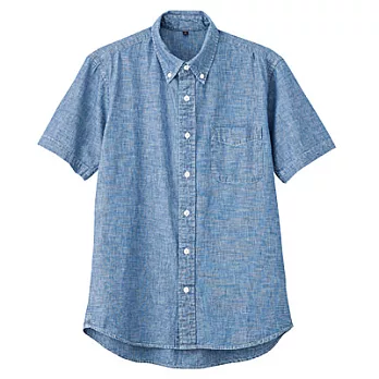 [MUJI無印良品]男有機棉棉織扣領短袖襯衫M藍色