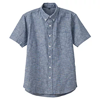[MUJI無印良品]男有機棉棉織扣領短袖襯衫S深藍