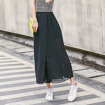 【模兒空間AMOR SPACE】韓系層次雪紡九分寬褲 607340003L黑