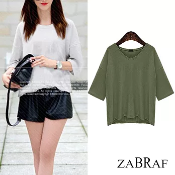 【BR】V領七分袖純色T恤-共4色(M-XL可選)M軍綠