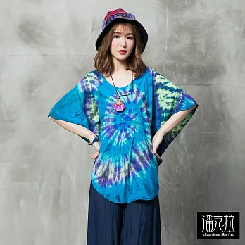 【潘克拉】豔彩綁染蝴蝶袖上衣(2色)-F　FREE藍