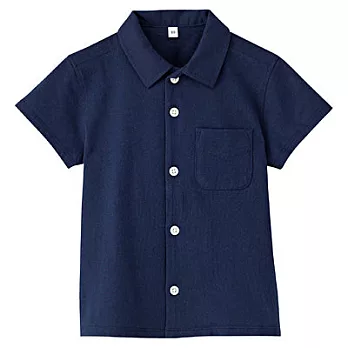 [MUJI無印良品]幼兒有機棉輕鬆活動舒適拼接平織布短袖襯衫90深藍