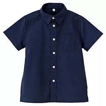 [MUJI無印良品]兒童有機棉輕鬆活動舒適拼接平織布短袖襯衫110深藍
