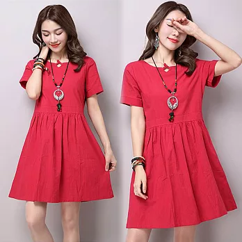 【NUMI】森-棉麻盤扣顯瘦洋裝-共3色(M-2XL可選)2XL紅色