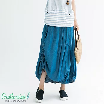 【Gentle wind 輕輕.吹】單寧抽繩襬長裙(2色)-F　FREE牛藍