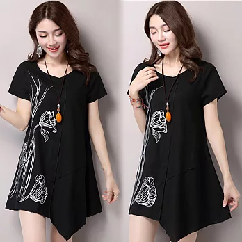 【NUMI】森-立體印花拼接連衣裙-共3色(M-2XL可選)M黑色