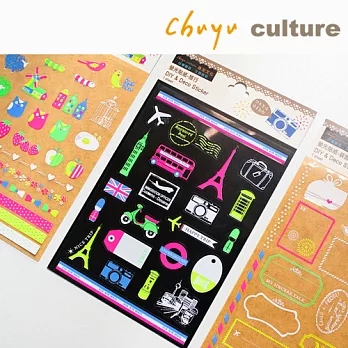 珠友 螢光貼紙/手帳 日誌 相冊 禮品 卡片裝飾貼/4包入