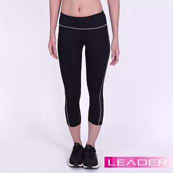 【Leader】女性專用 S-Fit運動壓縮緊身七分褲.壓力褲S(灰線)
