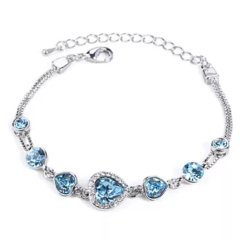 AmaZing 三顆心-璀璨華麗奧地利水晶手鍊 (3色任選)海藍