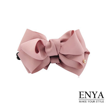 Enya★蝴蝶結綴水鑽香蕉夾粉色