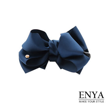 Enya★蝴蝶結綴水鑽香蕉夾海軍藍