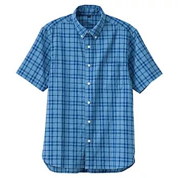 [MUJI無印良品]男有機棉疏織扣領短袖襯衫S藍色