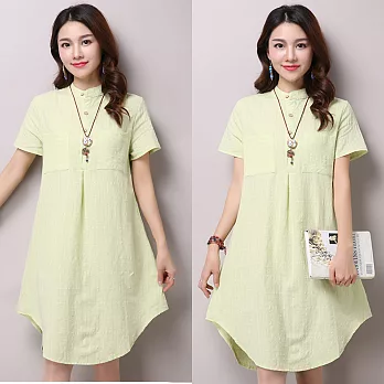 【NUMI】森-簡約棉麻透氣洋裝-共3色(M-2XL可選)XL淺綠色