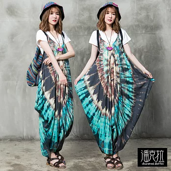 【潘克拉】全染吊帶飛鼠褲(2色)-F FREE藍