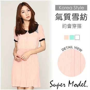 【名模衣櫃】韓版微性感親膚雪紡洋裝-共3色(M-XL適穿)FREE粉色