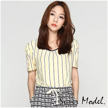 【名模衣櫃】黃黑條紋寬板短袖上衣-共2色(M-L可選)M公主袖