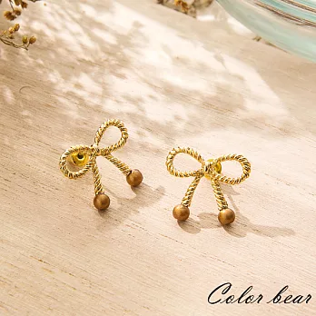【卡樂熊】精緻造型金屬蝴蝶繩結耳環-金色