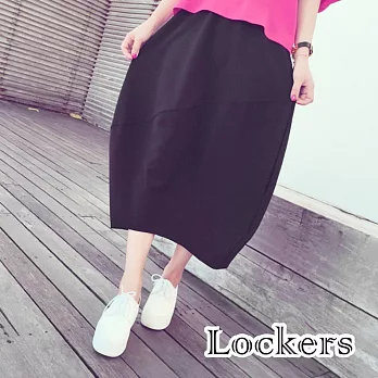 【Lockers 木櫃】高腰不規則花苞半身長裙(黑色)