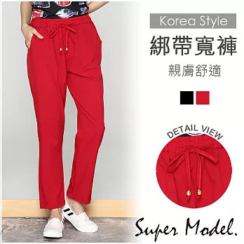 【名模衣櫃】綁帶雙口袋休閒褲-共2色(M-XL適穿)FREE紅色