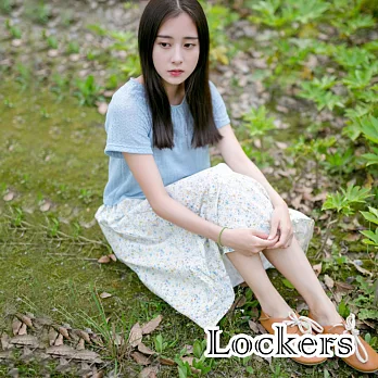 【Lockers 木櫃】碎花吊帶裙圓領短袖兩件套連衣裙/連身裙/洋裝