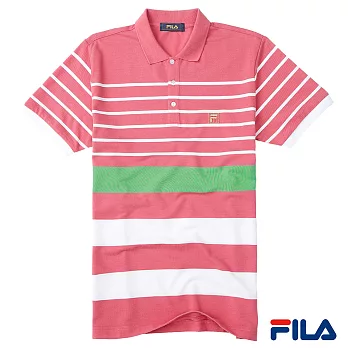 FILA男仕經典條紋POLO衫-1POP-1702-LR-M人氣粉