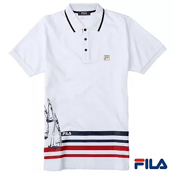FILA男仕帆船圖騰POLO衫-1POP-1706-WT-M純淨白