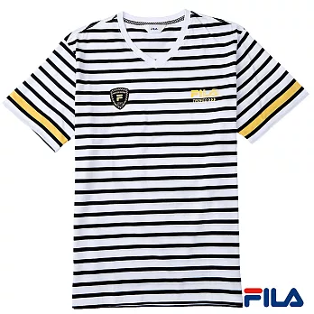 FILA男仕V領條紋上衣-1TEP-1433-WT-M純淨白