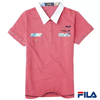 FILA女性格紋飾邊POLO衫-5POP-1714-LR-S藕粉