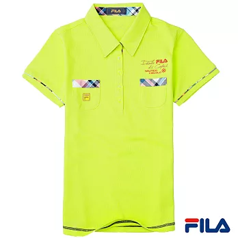 FILA女性格紋飾邊POLO衫-5POP-1714-YE-S甜蜜黃