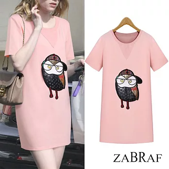 【BR】貓頭鷹修身短袖連衣裙(M-XXL可選)XL粉色