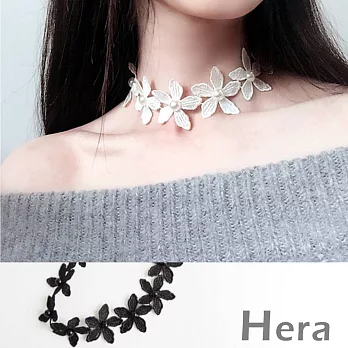 【Hera】赫拉 蕾絲雕大花朵珍珠短款項鍊/鎖骨鍊/頸鍊/手鍊兩帶-兩色(黑色)