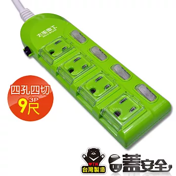 【太星電工】蓋安全彩色電腦線四開四插3P15A9尺(鮮果綠) OC44309