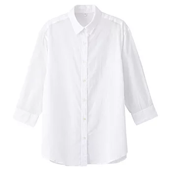 [MUJI無印良品]女有機棉強撚紗織七分袖襯衫白色S白色