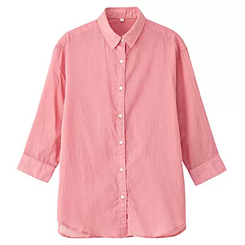 [MUJI無印良品]女有機棉強撚紗織七分袖襯衫粉紅M粉紅