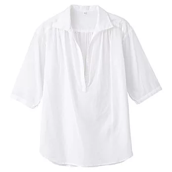 [MUJI無印良品]女有機棉強撚紗織五分袖長版衫白色M白色