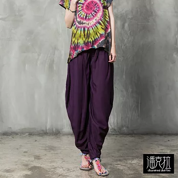 【潘克拉】編織腰素色蝴蝶褲(4色)-F　FREE紫