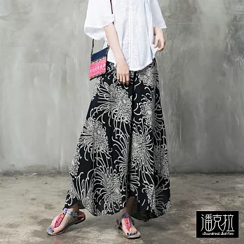 【潘克拉】編織腰煙火花八角褲-F　FREE黑