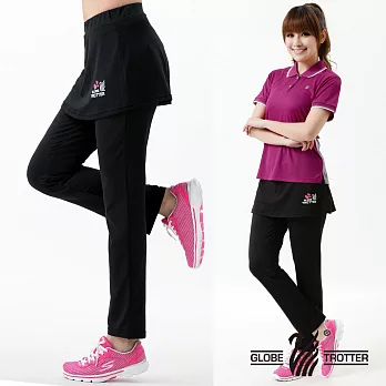 【遊遍天下】假兩件式台灣製抗UV彈性休閒運動瑜珈長褲(P127)2XL黑色