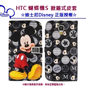 迪士尼Disney HTC Butterfly S / 蝴蝶S 掀蓋式皮套米奇黑