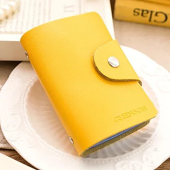CHENSON 春漾馬卡龍真皮繽紛卡片夾 共七色(W00010)黃