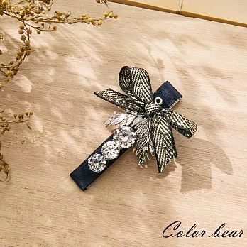 【卡樂熊】幻之金蔥蝶結葉子水鑽髮夾-黑色