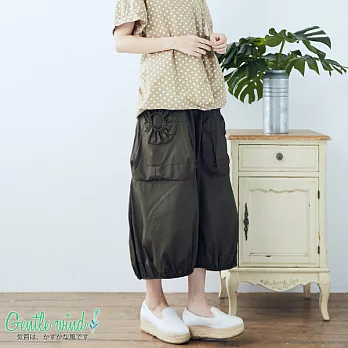 【Gentle wind 輕輕.吹】圓型大口袋縮口長裙(2色)-F　FREE軍綠