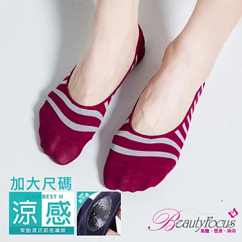 BeautyFocus(條紋加大版)涼感腳跟凝膠止滑隱形襪N1520紫紅色