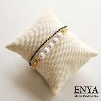 Enya★仿舊金屬珍珠手鍊金色