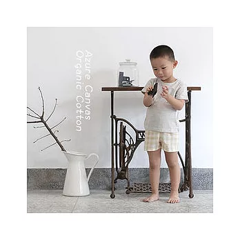 【Azure Canvas藍天畫布】100%有機棉 嬰幼兒清格短褲70褐綠格紋