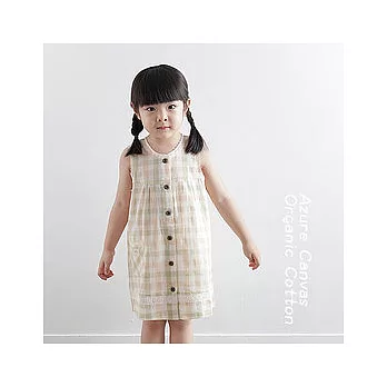 【Azure Canvas藍天畫布】100%有機棉 女童清格背心裙洋裝 80褐綠格紋