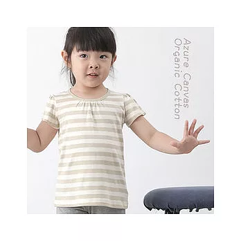 【Azure Canvas藍天畫布】100%有機棉 (天然彩棉)女童寬條抽褶短T70綠條