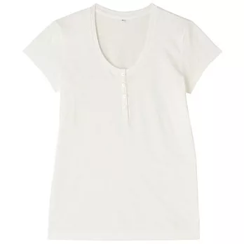 [MUJI無印良品]女有機棉節紗亨利領T恤S白色