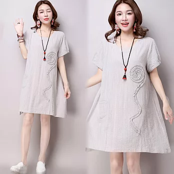 【NUMI】森-立體刺繡寬鬆短袖連衣裙-共3色(M-2XL可選)2XL淺灰色